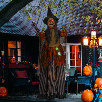 Animierte Halloween-Hexen-Dekoration mit roten Augen, 183 cm
