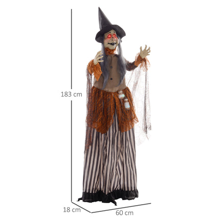 Animierte Halloween-Hexen-Dekoration mit roten Augen, 183 cm