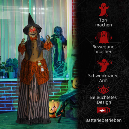 Animierte Halloween-Hexen-Dekoration mit roten Augen, 183 cm
