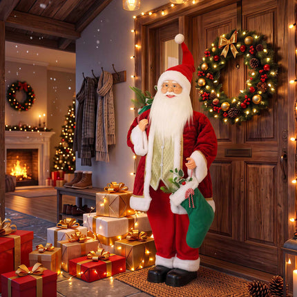 Animated Singing Santa 120 cm with Stocking and Gift Sack, Turning Head, Red