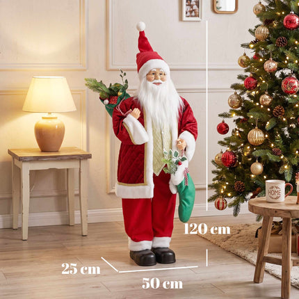 Animated Singing Santa 120 cm with Stocking and Gift Sack, Turning Head, Red