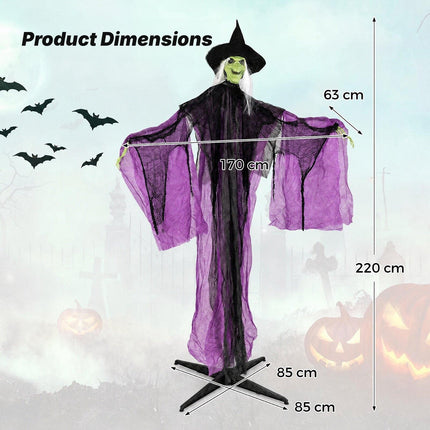 Animated Standing Witch 7.2 ft with Red Glowing Eyes, Purple, Sound Activated