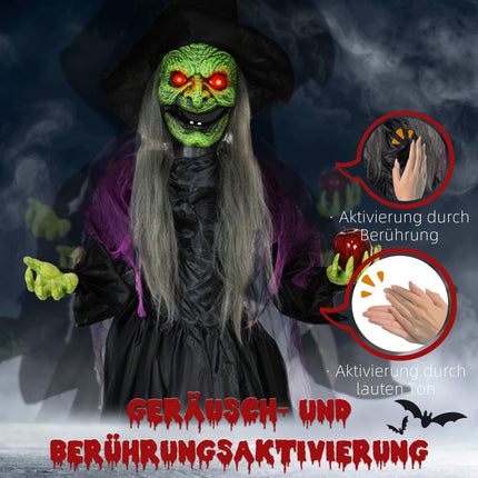 Animierte Hexe Halloween Dekoration, 180 cm, rote Augen