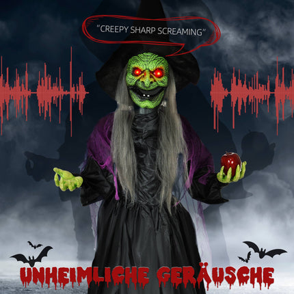Animierte Hexe Halloween Dekoration, 180 cm, rote Augen