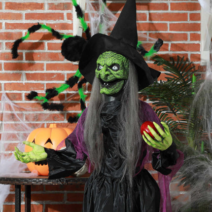 Animierte Hexe Halloween Dekoration, 180 cm, rote Augen
