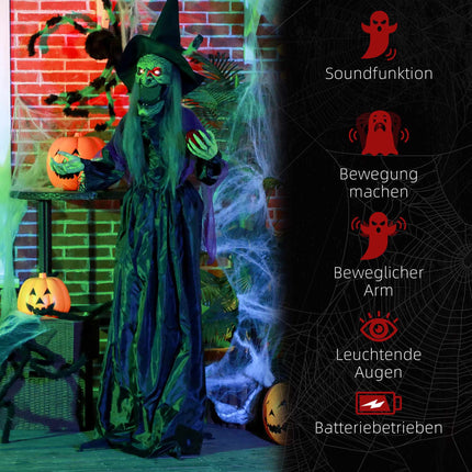 Animierte Hexe Halloween Dekoration, 180 cm, rote Augen