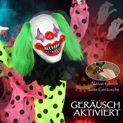 Animatronic Halloween Clowns 180 cm with Red LED Eyes, Stacked, Sound Activated