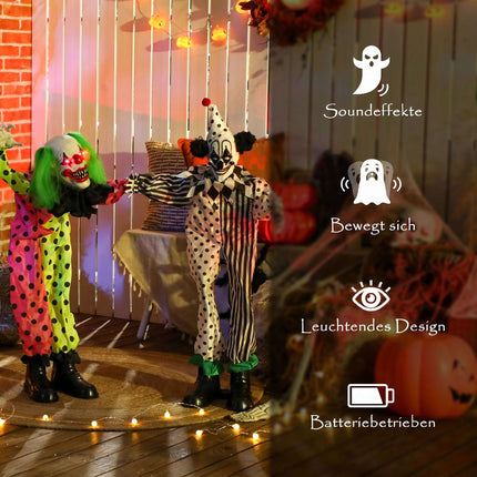 Animatronic Halloween Clowns 180 cm with Red LED Eyes, Stacked, Sound Activated