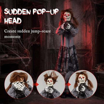 Animatronic Halloween Jumpscare Doll with Pop-Up Head, Sound Activated, 48 Inch