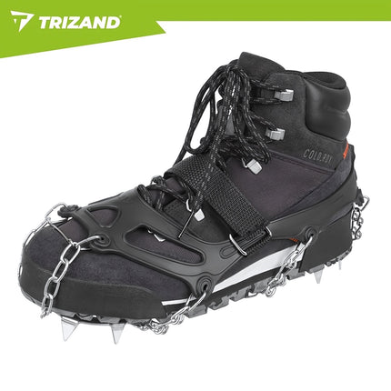 Anti-Slip Shoe Crampons Size XL 44-47 with 12 Spikes, Velcro Straps, Case