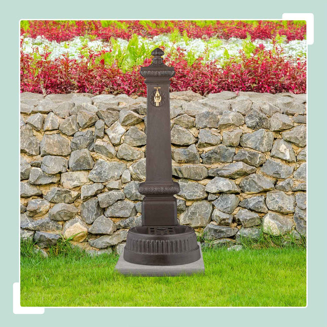 Antiker Säulenbrunnen mit Wasserhahn und Becken, 100 cm