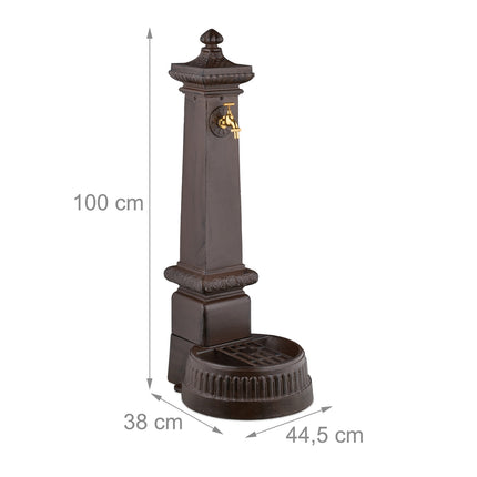 Antiker Säulenbrunnen mit Wasserhahn und Becken, 100 cm