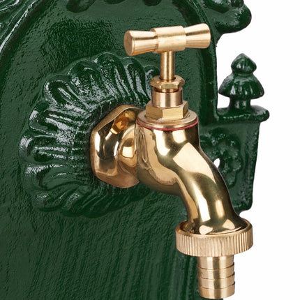 Antiker Grüner Wandbrunnen, Becken aus Aluminiumguss