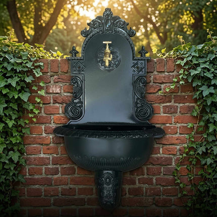 Antiker grüner Wandbrunnen XL – Aluminiumguss