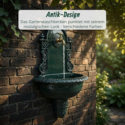 Antiker grüner Wandbrunnen XL – Aluminiumguss