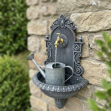 Antiker grauer Wandbrunnen, Aluminiumguss, XL