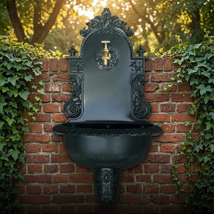 Antiker grauer Wandbrunnen, Aluminiumguss, XL