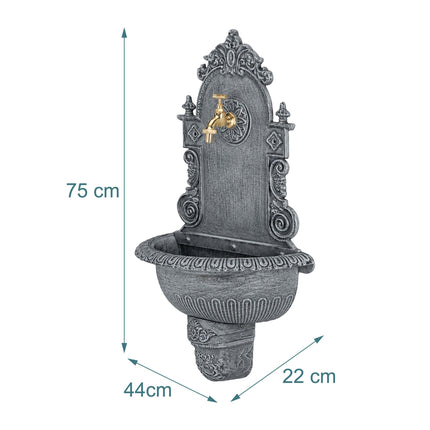 Antiker grauer Wandbrunnen, Aluminiumguss, XL