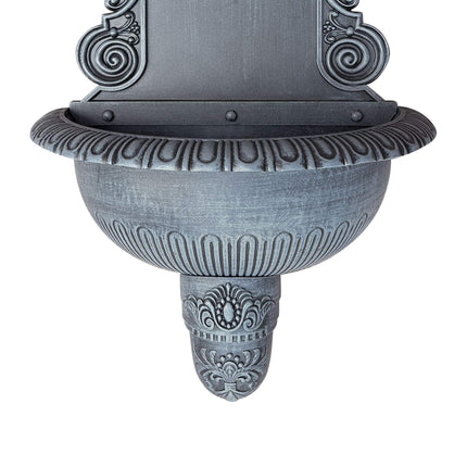Antiker grauer Wandbrunnen, Aluminiumguss, XL