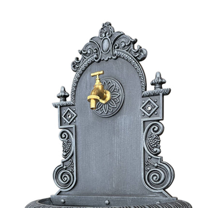 Antiker grauer Wandbrunnen, Aluminiumguss, XL