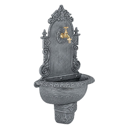 Antiker grauer Wandbrunnen, Aluminiumguss, XL