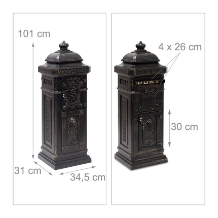 Antique Style Freestanding Mailbox, Cast Aluminium