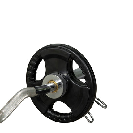 A pair of 5kg rubber Olympic Tri-Grip weight plates