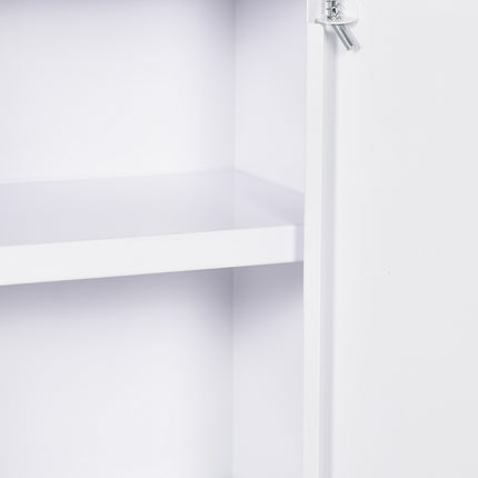 Lockable medicine cabinet in steel, 3 shelves, 2 keys, white