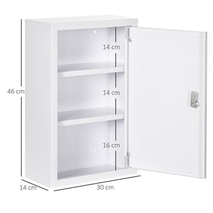 Lockable medicine cabinet in steel, 3 shelves, 2 keys, white