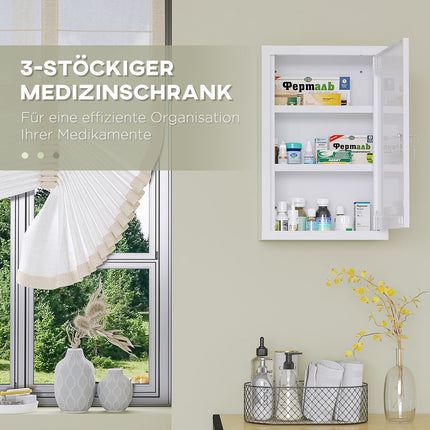 Lockable medicine cabinet in steel, 3 shelves, 2 keys, white