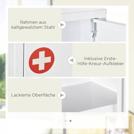 Wandmontierter Apothekerschrank aus Stahl, abschließbar, Weiß