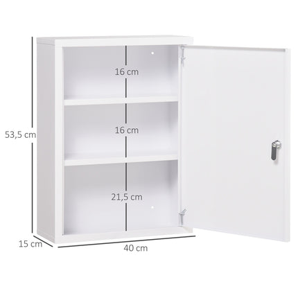 Armoire d'apothicaire murale verrouillable 2 clés en acier blanc 40 x 15 x 53,5 cm