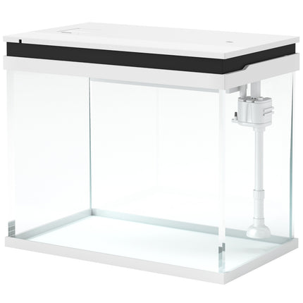 Aquarium, aquarium en verre de 41 litres avec système de filtration, lumières LED, pompe à eau, aquarium compact pour diverses espèces de poissons, blanc