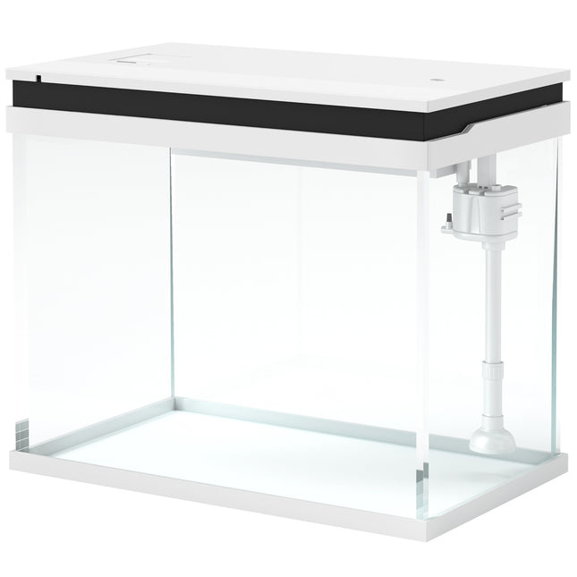 Aquarium, aquarium en verre de 41 litres avec système de filtration, lumières LED, pompe à eau, aquarium compact pour diverses espèces de poissons, blanc