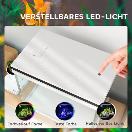 Aquarium, aquarium en verre de 41 litres avec système de filtration, lumières LED, pompe à eau, aquarium compact pour diverses espèces de poissons, blanc