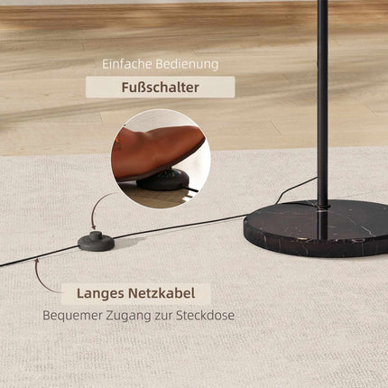 Arc Floor Lamp with Foot Switch and Marble-Look Base, 170-180 cm, Black