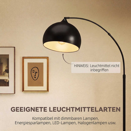 Arc Floor Lamp with Foot Switch and Marble-Look Base, 170-180 cm, Black