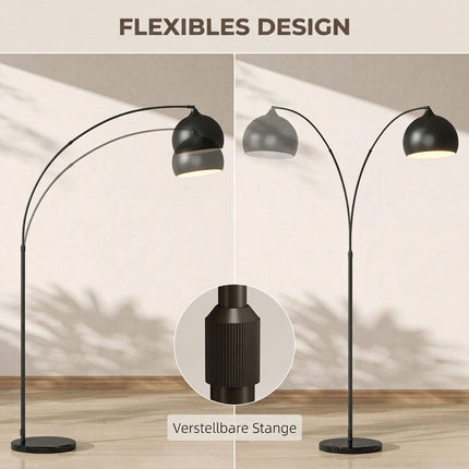 Arc Floor Lamp with Foot Switch and Marble-Look Base, 170-180 cm, Black