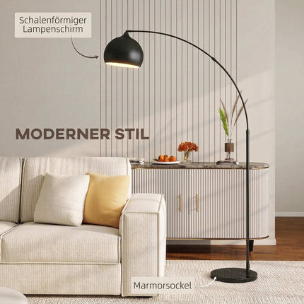 Arc Floor Lamp with Foot Switch and Marble-Look Base, 170-180 cm, Black