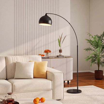 Arc Floor Lamp with Foot Switch and Marble-Look Base, 170-180 cm, Black