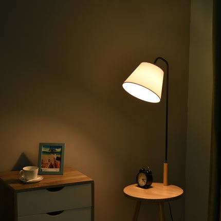 Skandinavische Stehlampe mit Holztisch – Weiß, 42x144cm