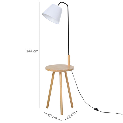 Skandinavische Stehlampe mit Holztisch – Weiß, 42x144cm