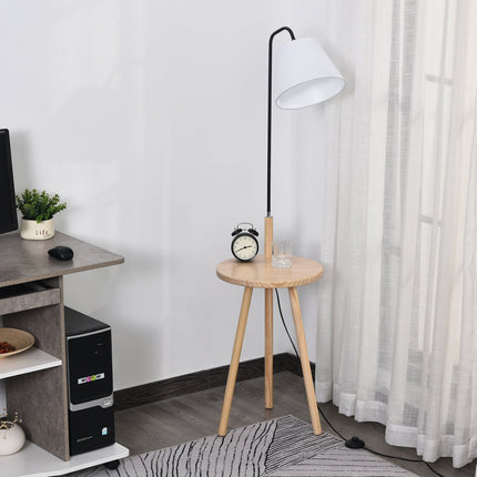 Skandinavische Stehlampe mit Holztisch – Weiß, 42x144cm
