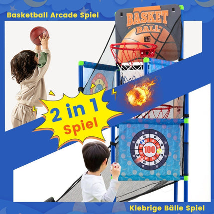 Arcade-Basketballspiel-Set mit Anzeigetafel und Soundeffekten, inklusive 2 Basketbällen und Pumpe, blau