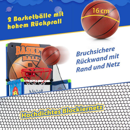 Arcade-Basketballspiel-Set mit Anzeigetafel und Soundeffekten, inklusive 2 Basketbällen und Pumpe, blau