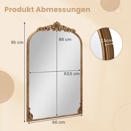 Gewölbter barocker Wandspiegel, Goldfarbener Metallrahmen, 95x66 cm