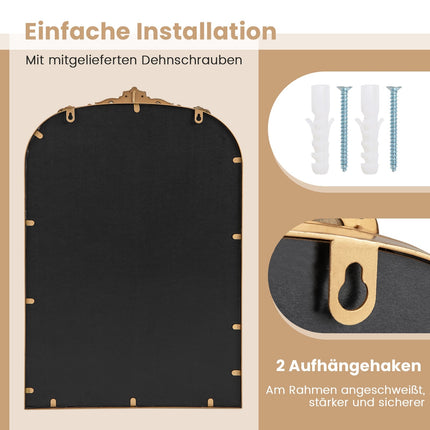 Gewölbter barocker Wandspiegel, Goldfarbener Metallrahmen, 95x66 cm