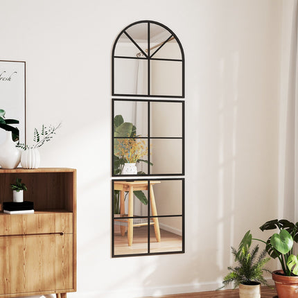 Arched Wall Mirror, Black Metal Frame, 60 x 180 cm