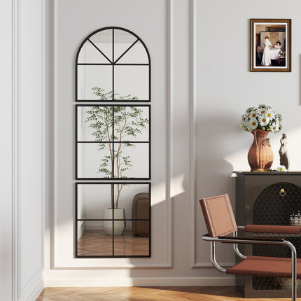 Arched Wall Mirror, Black Metal Frame, 60 x 180 cm