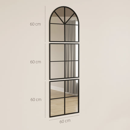 Arched Wall Mirror, Black Metal Frame, 60 x 180 cm